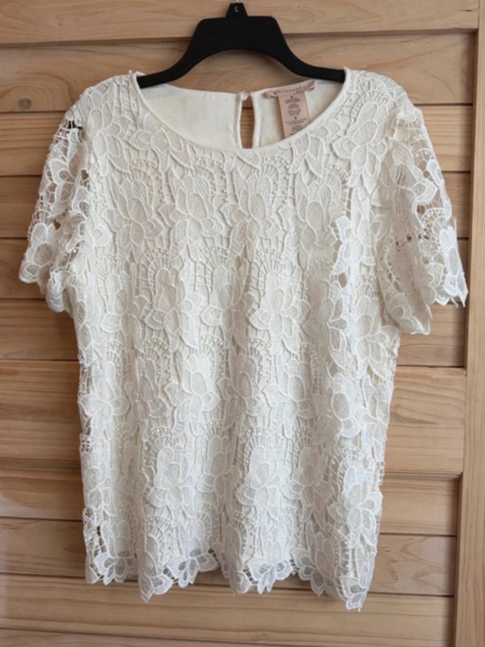 Philosophy Women’s Cream Lace Short-Sleeve Top Medium